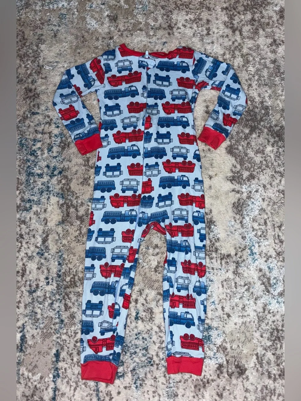Carter's Red & Blue Train-Print Footed One-Piece